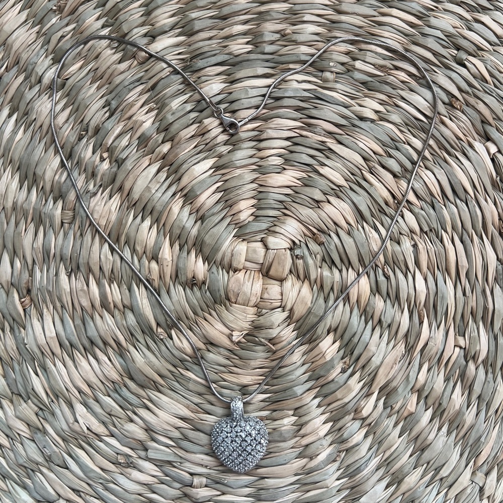 Silver Diamond Heart Pendant Necklace